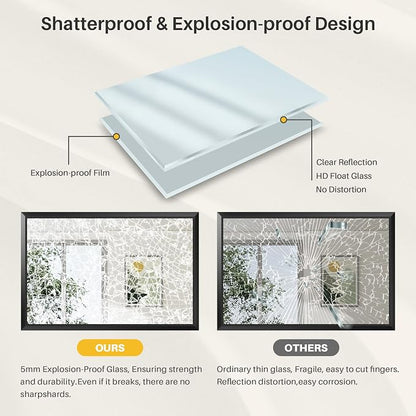 Black Metal Framed Bathroom Wall Mirror, 20x30 Inch | Anti-rust, HD tempered glass, for bathroom vanity, bedroom, living room, horizontal or vertical mount