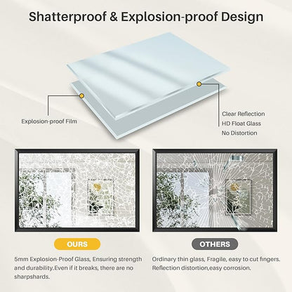 22x30 Inch Black Bathroom Mirror for Wall, Thick Metal Framed Rectangle Mirrors for Over Sink, Bedroom, Living Room, Entryway, Anti-Rust, HD Tempered Glass
