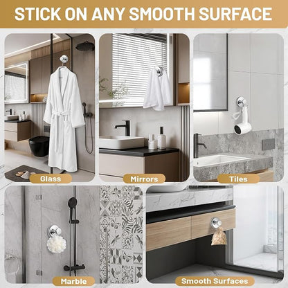 Suction Cup Hooks for Shower No-Drill Bathroom Hooks for Towels, Robes, Loofah Mountable on Bathroom Walls, Kitchen, Glass, Mirrors, Tile and Smooth,Non-Porous Surfaces (4, Chrome Polished)