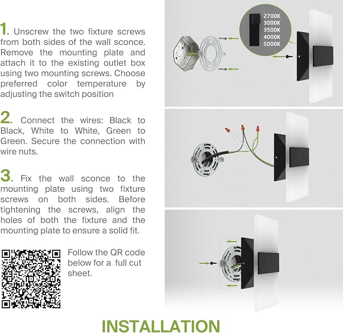 ASD 8 Inch Indoor LED Wall Sconce - 10W 2700K-5000K Dimmable Black Wall Sconce Lights for Living Room, Bedroom, Bathroom, Hallway - Modern Wall Sconces Hardwired, ETL Interior Light, Set of 2