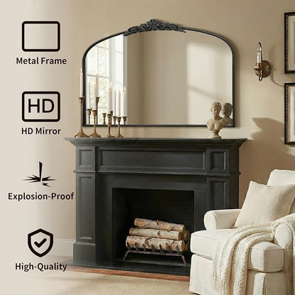 Micasso Large Vintage Black Mirror: 48"x33" Baroque Antique Wall Mirror | Traditional Ornate French Decorative Arched Mirror for Bedroom/Bathroom/Fireplace/Entryway/Hallway/Living Room/Dining Room