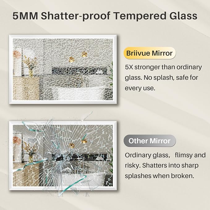 Bathroom Wall Mirror, White Metal Frame, 48x32 Inch | Anti-rust, HD tempered glass, for bathroom vanity, bedroom, living room, horizontal or vertical mount