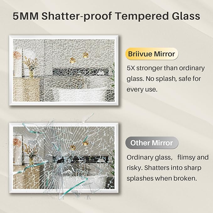 55x36 Inch White Bathroom Mirror for Wall, Thick Metal Framed Rectangle Mirrors for Over Sink, Bedroom, Living Room, Entryway, Anti-Rust, HD Tempered Glass