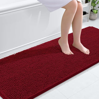 OLANLY Bathroom Runner Rugs 70x24, Extra Soft Absorbent Chenille Bath Rugs | Red, Quick-Drying Rubber Backing, Machine Washable Long Bath Mat for Bathroom Floor, Tub and Shower, Home Decor Accessories