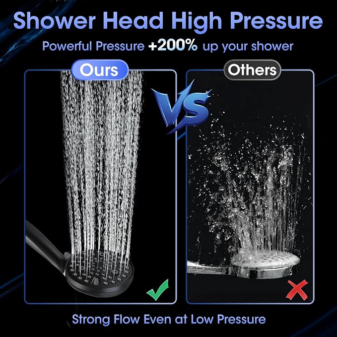 Shower Head with Handheld, High Pressure 10 Spray Modes, Matte Black | Built-in Pause Function, Power Wash Mode, Anti-Clog Nozzles, 71 Inch Stainless Steel Hose, Adjustable Overhead Bracket