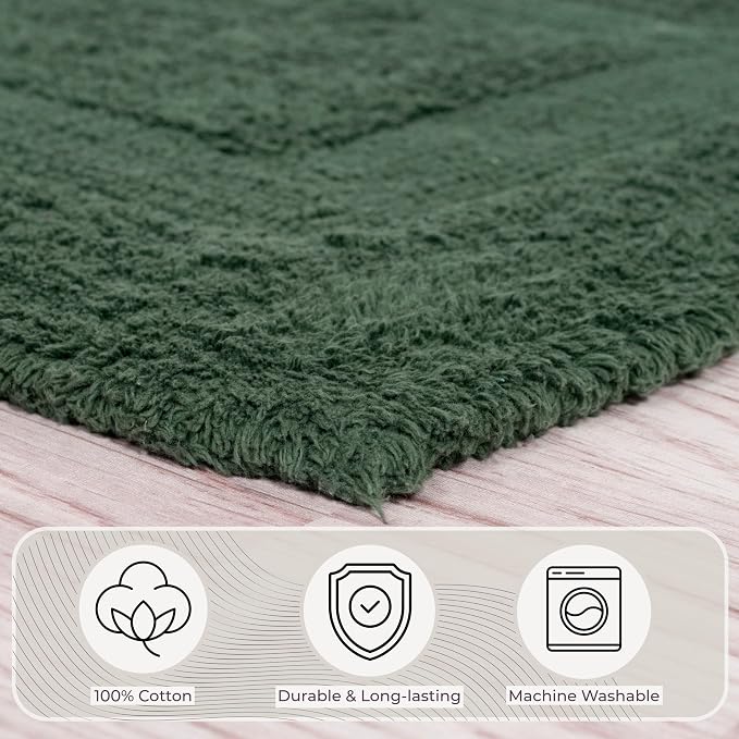 Bathroom Rugs - 2-Piece Cotton Bathroom Mat Set - Machine Washable Bath Mats for Bathroom, Kitchen, or Laundry Room by Lavish Home (Green)