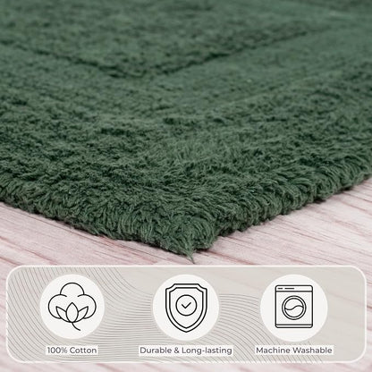 Bathroom Rugs - 2-Piece Cotton Bathroom Mat Set - Machine Washable Bath Mats for Bathroom, Kitchen, or Laundry Room by Lavish Home (Green)