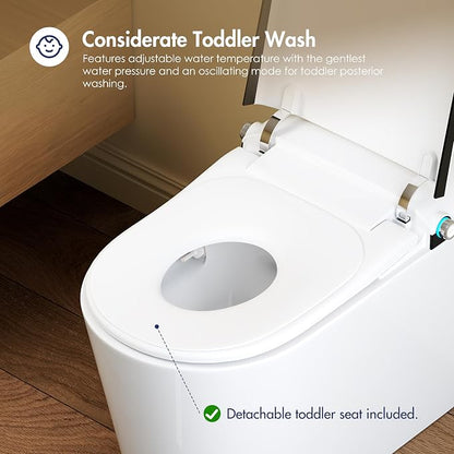One Piece Smart Bidet Toilet, Auto Lid, Wash & Dry, White Black | Foot Sensor Flush, Heated Seat, Instant Warm Water, Adjustable Wash Settings, Self Cleaning Wand, Auto Flush, Pre Wet