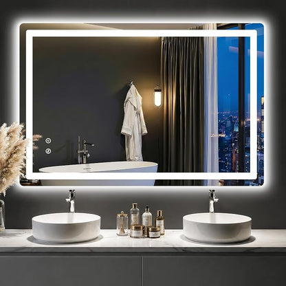 LED Bathroom Mirror with Lights, 30"x45" Lighted Vanity Mirror for Wall | Anti-Fog, Dimmable 3 Color Light, Backlit+Frontlit, Shatterproof Tempered Glass, Memory Function