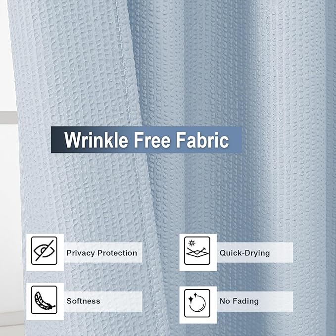 Glacier Blue Shower Curtain for Bathroom 72x72 Inch, 3D Embossed Textured Waffle Fabric Shower Curtains, Soft Hotel Farmhouse Style, Water Repellent, Machine Washable, 72" W x 72" L