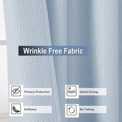 Glacier Blue Shower Curtain for Bathroom 72x72 Inch, 3D Embossed Textured Waffle Fabric Shower Curtains, Soft Hotel Farmhouse Style, Water Repellent, Machine Washable, 72" W x 72" L