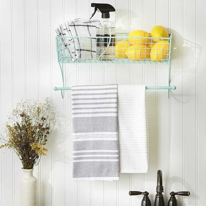 DII Rustic Bathroom Décor, Metal Storage, Large Towel Bar, Aqua