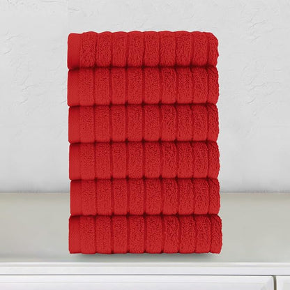 Elegant Comfort 100% Turkish Cotton Corduroy Ribbed Luxury Washcloths 6 Pack Soft 13 x 13 Inch - Higly Absorbent, Durable, Quick Dry, Spa Premium Hotel Quality for Bathroom or Travel, Red