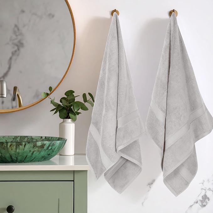 Superior Solid Egyptian Cotton Bath Towel Set, 30" x 55", Silver, 2-Pieces | Quick Dry, Soft Luxury Towel Set, Bath Essentials for Bathroom, Guest Bath, Spa, 2 Piece Bath, Madeline Towels