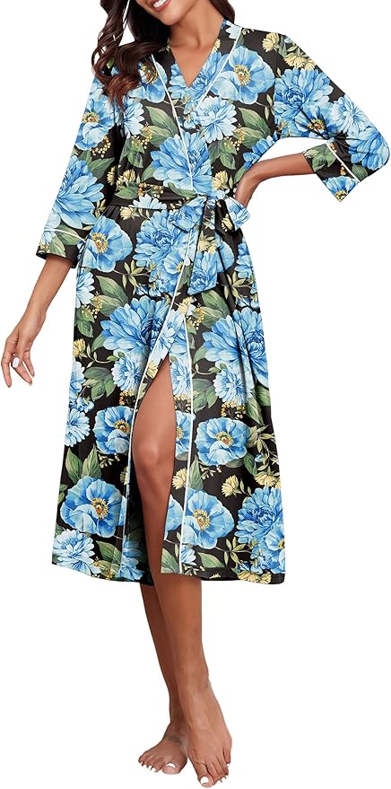PrinStory Womens Robe Long Knit Bathrobe Lightweight Soft Robes Ladies Bath Robe