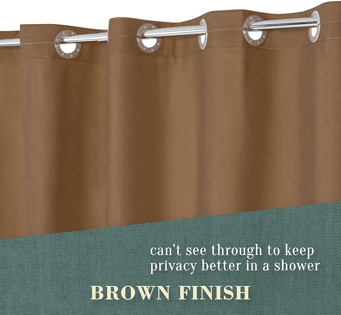 No Hook PEVA Shower Curtain or Liner, Standard Size 71 x 74, Brown | 8G Heavy Duty, Brown Bathroom Shower Curtain, No Hooks Required, Waterproof Plastic & PVC Free