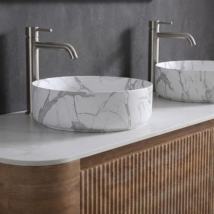 60" Preassembled Double Floating Bathroom Vanity with Carrara Sink, Oak | IMPORTANT: Before first use, please remove the protective foam insert beneath the drawer to ensure smooth, proper operation.