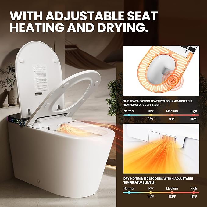 ADA Premium Smart Toilet with Automatic Opening Lid, Microwave & Foot Sensor Flushing, Bidet Wash & Air Dryer, Self-Cleaning Nozzle, Heated Seat, LED Display, Quiet Dual Pump