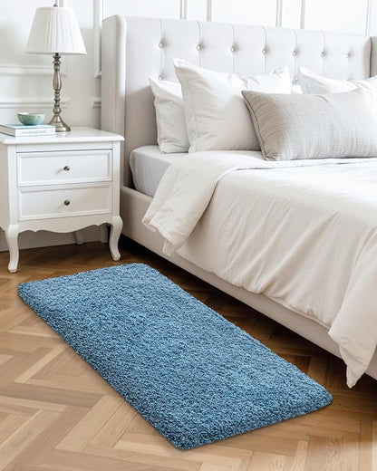 ILANGO Blue Bathroom Rugs 48" × 24" Non Slip & Super Absorbent Extra Thick Soft, Washable Bath Mat for Floor, Microfiber Plush Shaggy Bath Rug with Rubber for Bathtub Shower Room Sink