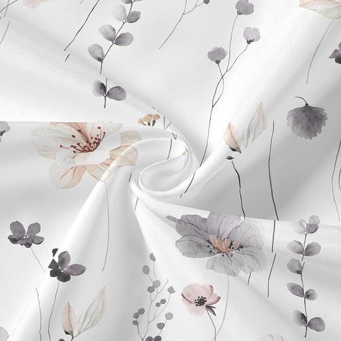 Charcoal Grey Watercolor Floral Fabric Shower Curtain, 72x72 | Waterproof Fabric, Modern Minimalist Floral Print, Machine Washable, Rustproof Grommets, Fade Resistant, for Bath Home RV