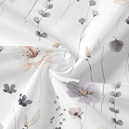Charcoal Grey Watercolor Floral Fabric Shower Curtain, 72x72 | Waterproof Fabric, Modern Minimalist Floral Print, Machine Washable, Rustproof Grommets, Fade Resistant, for Bath Home RV
