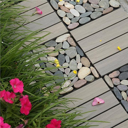 Pebble Tile, Natural Stone Paver Tile, Mountain Grey 4 Sheets | Interlocking Deck Tiles for Patio,Outdoor and Indoor Floor Tiles for Porch Poolside