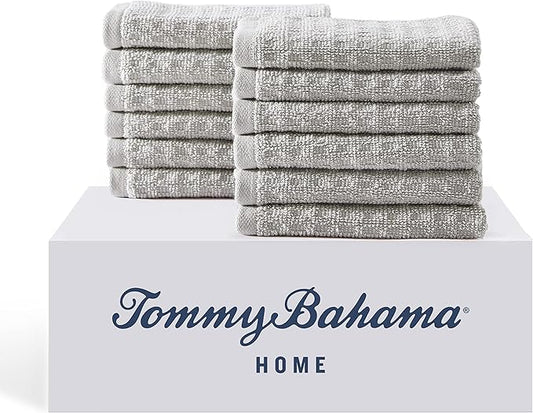 Tommy Bahama - Washcloths, Soft & Absorbent Cotton Towels, Low Linting & Fade Resistant, Oeko-Tex Certified (Northern Pacific Grey, 12 Piece)