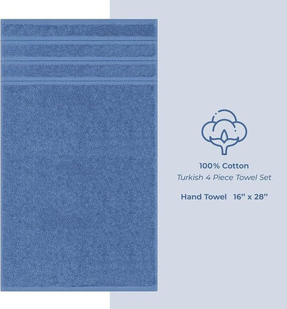 American Soft Linen Luxury Hand Towels for Bathroom, 600 GSM Heawy Weight 16x28 Size 100% Cotton Turkish 4 Piece Hand Face Towel Set, Electric Blue Hand Towels