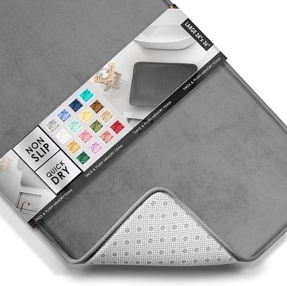 Clara Clark Bathroom Rugs, Velvet Memory Foam Bath Mat, Non-Slip Bath Rugs, Machine Wash, Dries Quickly, Ultra Soft Plush Bath Mats for Bathroom, 24 x 36, Dark Grey