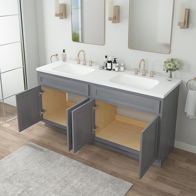 Vanity Art 78 Inch Bathroom Base Cabinet Only, Double Sink Top (Not Include Sink) with Door & Soft Close Hinge, Unassembled Floor Cabinet, Smoke Grey, 2ea 39 Inch Combo