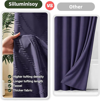 Siiluminisoy Extra Long Boho Shower Curtain, Woven Fabric 84 in Dark Purple, 72 x 84, Tufted Chevron Striped Modern Chic Textured Minimalist Bathroom Shower Curtain