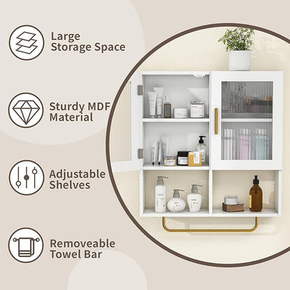 Wall Mounted Bathroom Storage Cabinet Medicine Cabinet with Acrylic Doors & Towel Bar Adjustable Shelves for Bathroom, Laundry Room, Bedroom, Enterway