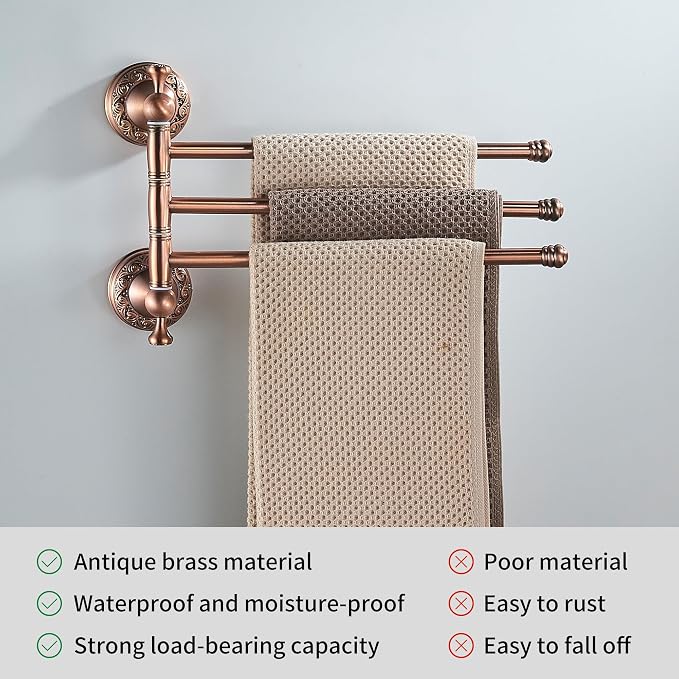 Red Copper Bath Folding Towel Holder, Wall Mounted Towel Rack Bathroom Hardware Accessories, Pattern Carving Design