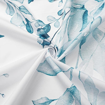 Spa Blue Eucalyptus Shower Curtain, Watercolor Floral Print, 36x72 | Watercolor Plant Leaves Floral Print, Waterproof Fabric Bathroom Decor, Machine Washable, Rustproof Grommets