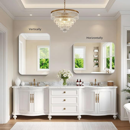 DESBING 40"x30" Bathroom Mirror for Over Sink, Silver Framed Wall Mirror | High-Definition Shatterproof Vanity Mirror with Rounded Corner for Bedroom Living Room Entryway Horizontally or Vertically