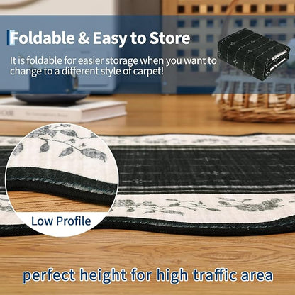 Garvee Scollaped Rugs for Living Room 5x7 Area Rugs for Bedroom Soft Black | Non-Slip Low Pile Neutral Kids Rug Non-Shedding Bordered Nursery Carpet Foldable Thin Mat for Dining Room Kitchen Playroom