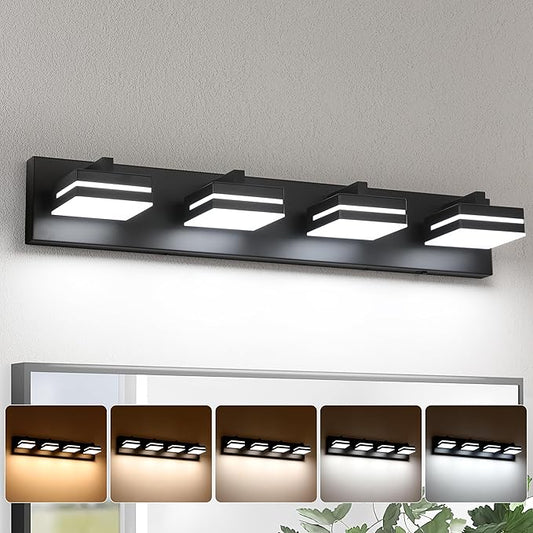 Joossnwell Bathroom Light Fixtures Over Mirror Black Vanity Lights (4-Light, 26.77-Inch) Dimmable 5CCT Modern Bathroom Vanity Lighting Led Bath Light Wall Scones