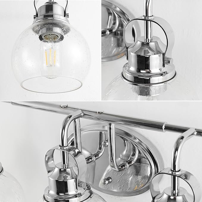 JONATHAN Y 36.25" Chrome Shirley 5-Light Bathroom Vanity Light, Metal Wall Sconce, Clear Seeded Glass Shade, Modern Transitional Farmhouse Fixture, LED Bulbs Included (JYL7906A)