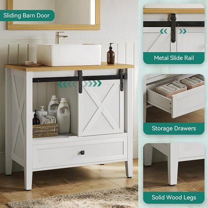 YITAHOME 36 Inch Bathroom Vanity with Ceramic Sink Basin | Sliding-Door Cabinet & 3 Drawers, Farmhouse Vanity for Bathroom