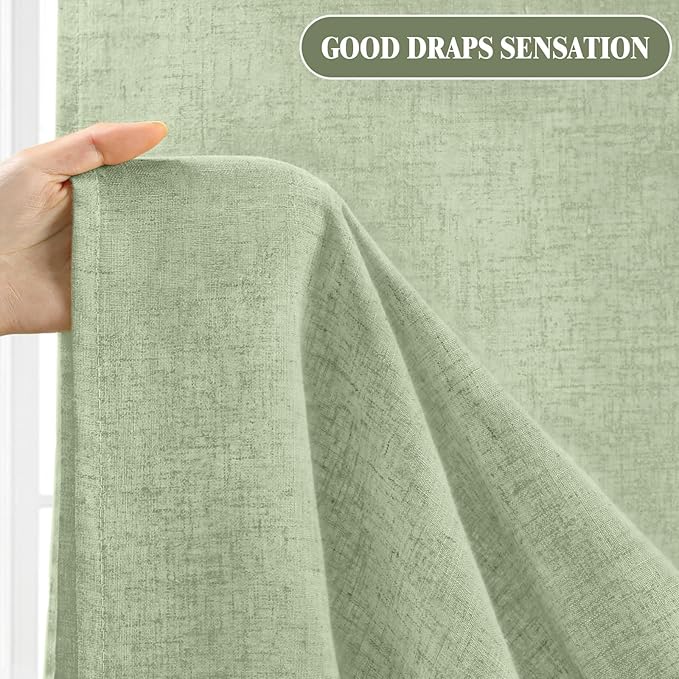 Linen Shower Curtain Flax Green, Fabric Boho Farmhouse Shower Curtains for Bathroom Cotton Natural Cloth Liner Set 72" W x 72" L