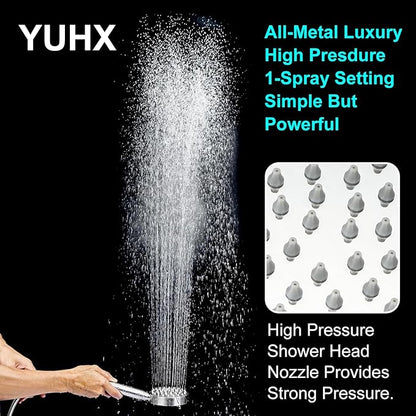 All Metal Shower Head with Handheld; Flexible Long Hose High Pressure Spray | 1 Setting Stainless Steel Shower-Head, Solid Hand Held Showerhead Sprayer Holder with Wide-Angle Adjustment, Premium Chrome