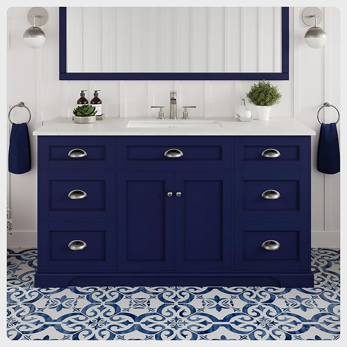 Eviva Epic 60 in. Blue Bathroom Vanity with White Carrara Quartz Countertop