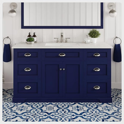 Eviva Epic 60 in. Blue Bathroom Vanity with White Carrara Quartz Countertop