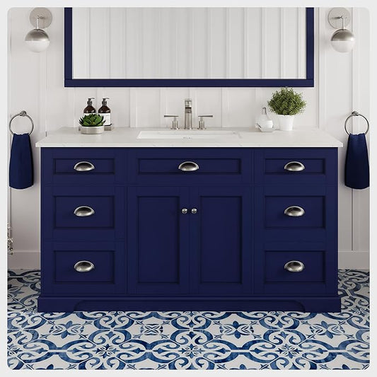 Eviva Epic 60 in. Blue Bathroom Vanity with White Carrara Quartz Countertop