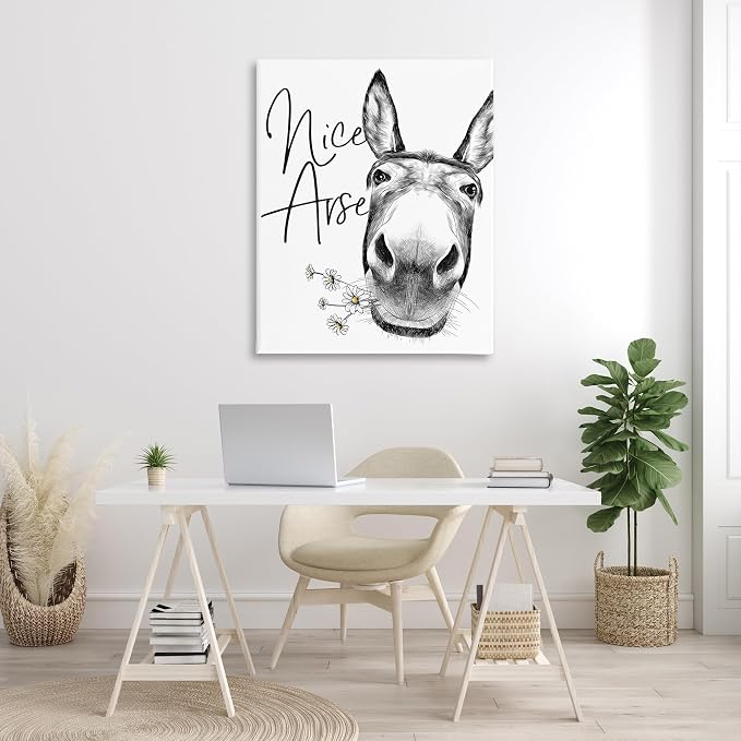 Stupell Industries 'Nice Arse Donkey Pun', Canvas Art, 36 x 48 Inches, Easy to Hang and Sturdy, Made in USA, by Lettered and Lined | Stupell Industries | 36 x 48 Inches, Easy to Hang and Sturdy, Made in USA, by Lettered and Lined