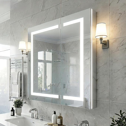 30"x36" Smart LED Medicine Cabinet with Mirror - Double Door Bathroom Storage, Anti-Fog, 3-Color Stepless Dimming, 5X Magnifier, Night Light, Soft-Close Hinges