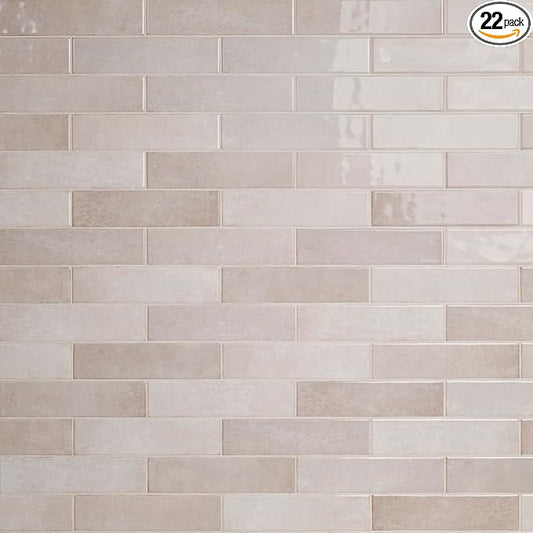 M S International Renzo Sterling 3 Inch x 12 Inch Glossy Ceramic Subway Tile for Bathroom, Kitchen Backsplash, Accent Wall, and Shower - GRAY-LIGHT