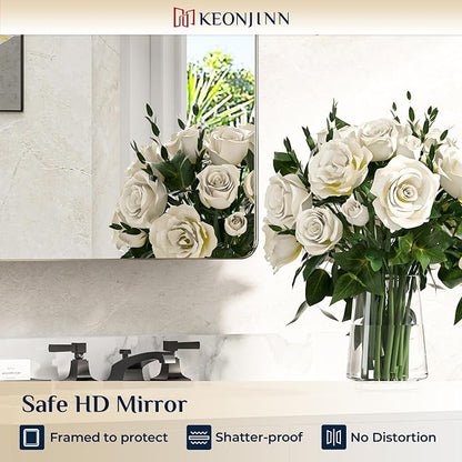 Keonjinn 20 x 32 Inch Chrome Medicine Cabinets for Bathroom with Mirror Adjustable Shelves Stainless Steel Framed Rounded Rectangle Single Door Surface Wall Mounted Silver Bathroom Storage Cabinet | Stainless Steel Framed, Adjustable Shelves, Recessed ...