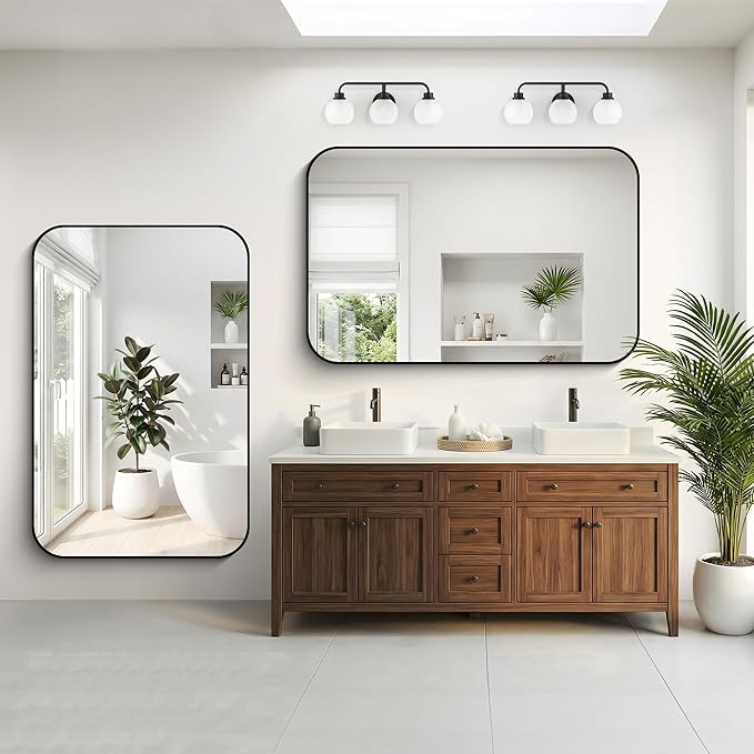 36" x 55"Bathroom Mirror, Matte Black Wall Mirror with Metal Frame, Decorative Rectangular Vanity Mirror for Bedroom Bathroom Living Room Entryway (Horizontal/Vertical)