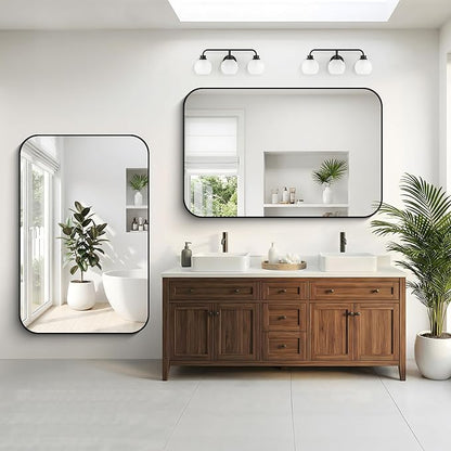 36" x 55"Bathroom Mirror, Matte Black Wall Mirror with Metal Frame, Decorative Rectangular Vanity Mirror for Bedroom Bathroom Living Room Entryway (Horizontal/Vertical)